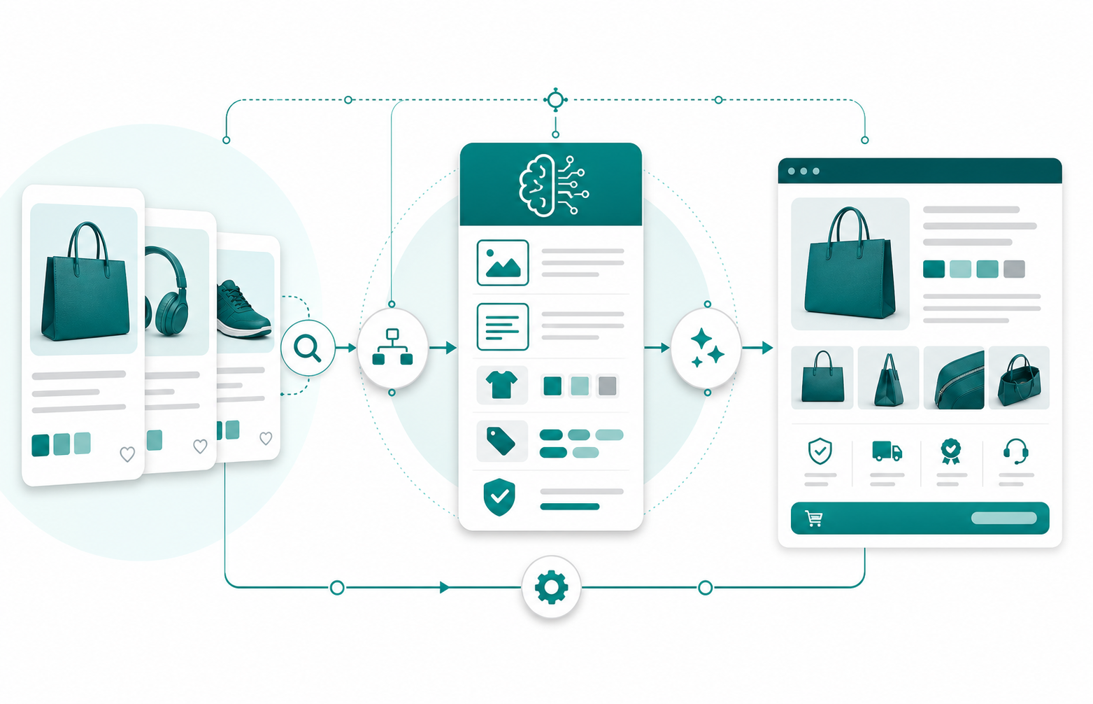 Illustration of an AI ecommerce listing workflow